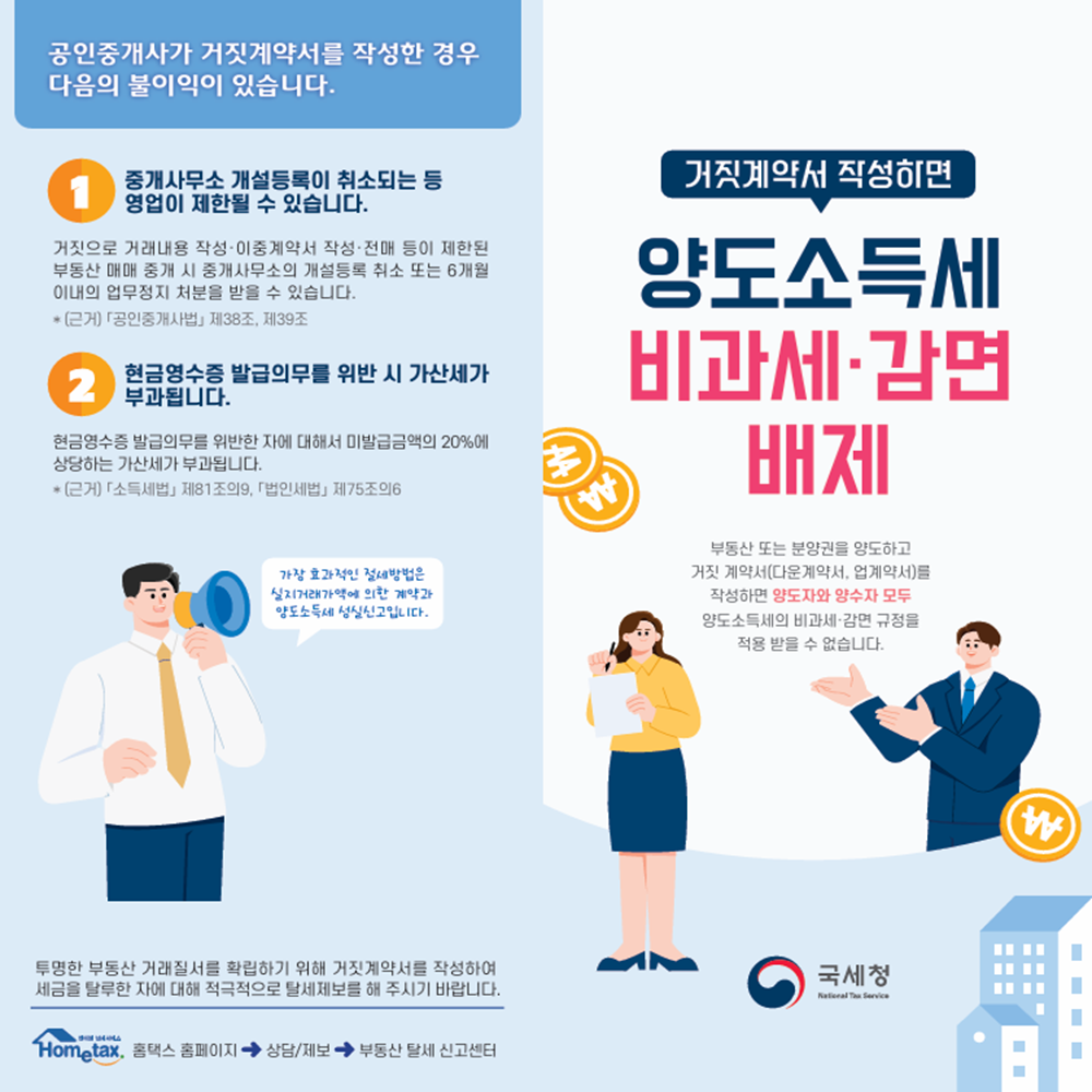 거짓계약서 작성하면 양도소득세 비과세ㆍ감면 배제